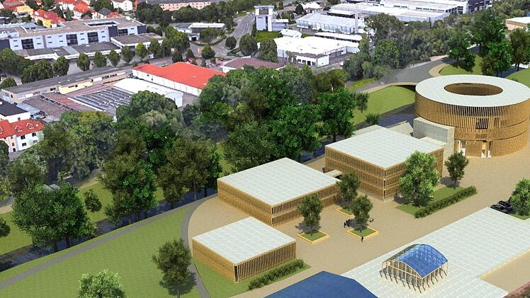 Darstellung des Rundtheaters mit Nebenegb&auml;uden am ehemaligen Coburger G&uuml;terbahnhof. Grafik: CT-Archiv