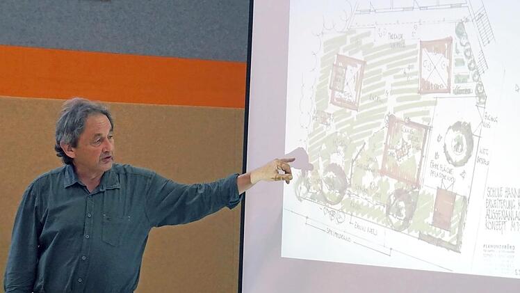 Bernd Kounovsky stellte dem Gremium den Entwurf der Freianlage für die Kinderkrippe vor. Foto: Richard Sänger