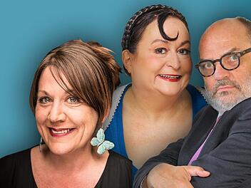 Redaktionsleiterin Susanne Will, Kabarettistin Lizzy Aumeier und Kritiker Tom Ahnert testen die Politiker am Mittwoch, 13. September, in der Stangenrother Rhönfesthalle auf Herz und Nieren.  Fotos: Michael Schober, Benedikt Borst, privat