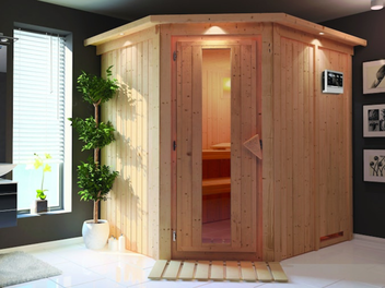 Die Karibu Innensauna Siirin mit Fronteinstieg gibt es aktuell mit einem gratis Bio-Kombiofen inkl. Steuerung und Steinen (Wert: 719 Euro).