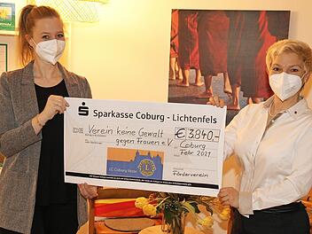 Meike Hartmann, Geschäftsführerin des Frauenhauses, und Dorothée Sinha bei der Spendenübergabe