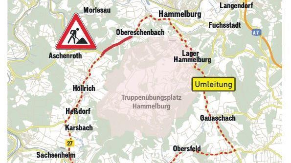 Umleitung rund um den Übungsplatz.