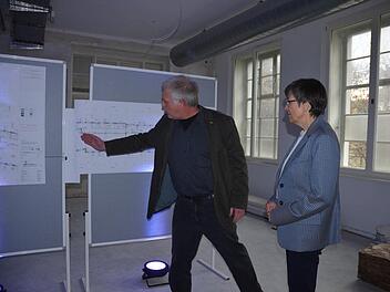Richard Peschel vom Bauamt der Stadt erklärt Regierungspräsidentin Heidrun Piwernetz die Pläne für den Umbau. Fotos: Rainer Lutz