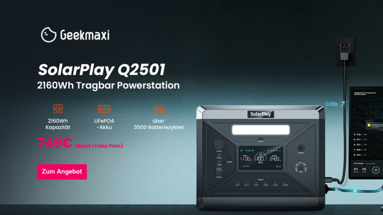 Die Powerstation SolarPlay Q2501 bekommst du bei Geekmaxi mit Gratis-Trolley.