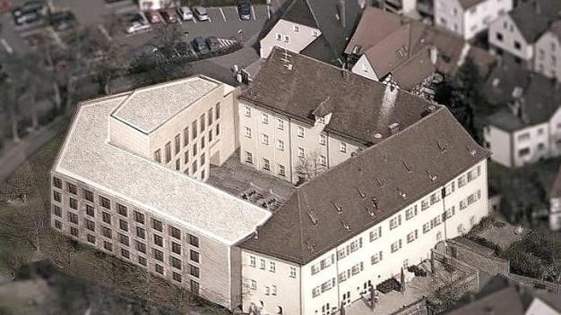 So soll der Neubau des Rathauses mit Schloss einmal aussehen.