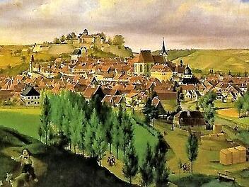 Kronach im Jahr 1842, gemalt von Lorenz Kaim (1813-1885). Damals lebten in der Lucas-Cranach-Stadt 7600 Bürger.  Repro: Gerd Fleischmann