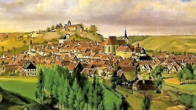 Kronach im Jahr 1842, gemalt von Lorenz Kaim (1813-1885). Damals lebten in der Lucas-Cranach-Stadt 7600 Bürger.  Repro: Gerd Fleischmann