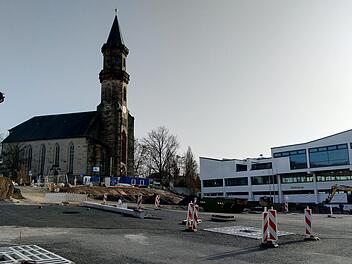 Blick auf die Baustelle Marktplatz vom Steinweg aus...