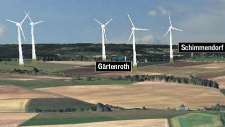 Fünf Windräder sollen im Windpark Hain-Ost gebaut werden. Die so genannte Zuwegung ist von Gärtenroth und Flurholz zum Spitzberg und zum Reinberg geplant. Grafik: Archiv