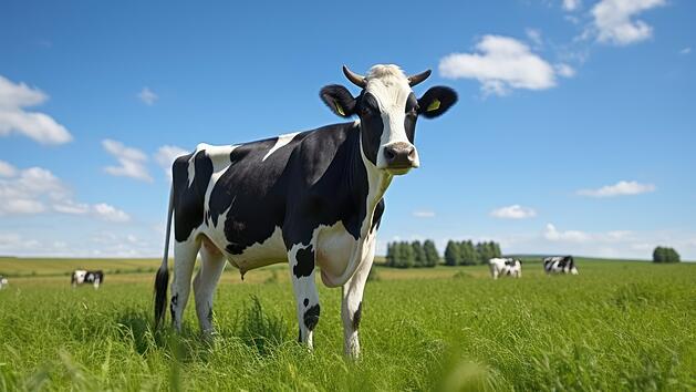 Eine Kuh auf der grünen Wiese. Damit Weidemilch auch tierfreundlich hergestellt wird, ist das Siegel Pro Weidemilch entstanden.