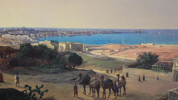 Die Vedutenmalerei ist typisch für Carl Theodor von Buseck: Große Stadtansichten mit signifikanten Gebäuden und Figurenstaffagen im Vordergrund - hier Alexandria.  Repos: Matthias Einwag