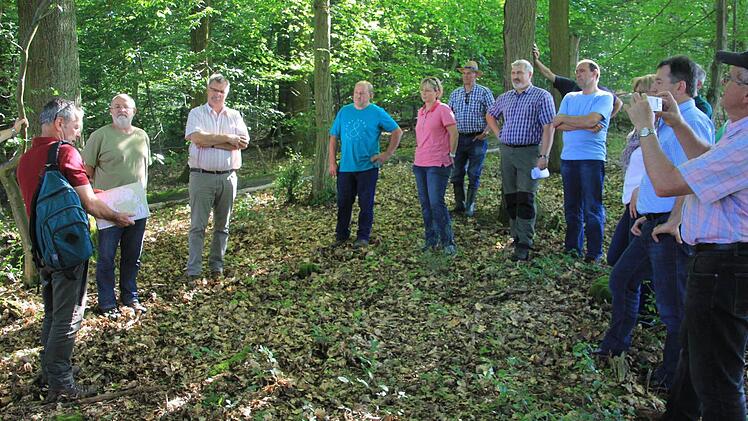 Nur selten gab es so freie Möglichkeiten zur Beratung im "dichten Gereuther Wald" wie auf dem Foto. Auf dem Bild von links: Wolfgang Gnannt, Geschäftsleiter Edgar Maier, Bürgermeister Helmut Dietz und (Siebter von links) FOR Jürgen Hahn. Foto: Helmut Will