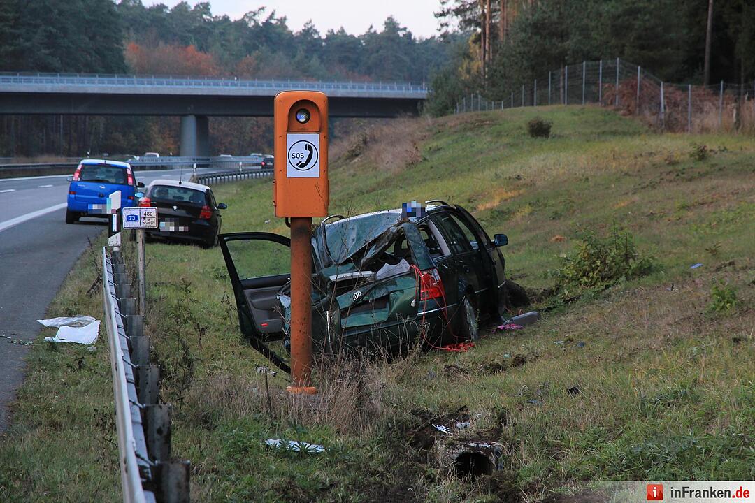 Kollision auf A73 bei Bamberg- Fahrer schwer verletzt