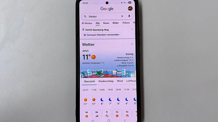 Aus f&uuml;r Wetter-Vollbildansicht in Google-App
