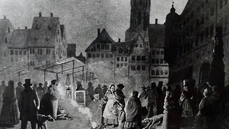 Malerisch: So stellte Georg Rothbart in der Mitte des 19. Jahrhunderts eine Szene auf dem Marktplatz von Coburg dar.Foto: Archiv