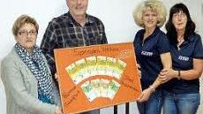 Andrea Green von der Station "Regenbogen", Sinnflut-Betriebsleiter J&uuml;rgen Ankenbrand und die Initiatorinnen der Aktion, Petra Morschh&auml;user und Sigrid Schnarr bei der Spenden&uuml;bergabe. Foto: privat