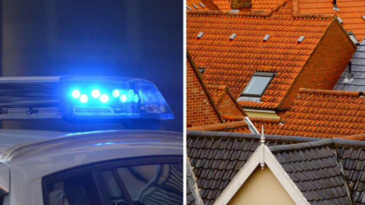 Mann auf Dach versteckt sich und wird mit Wasser besch&uuml;ttet