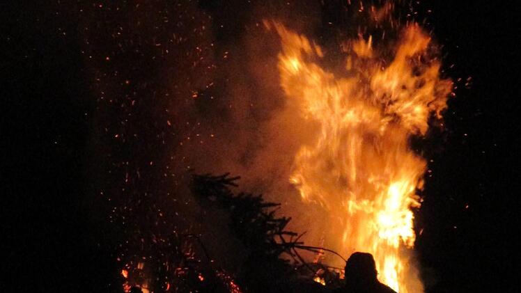 Nachschub: Ein weiterer Weihnachtsbaum findet seinen Weg in die Flammen. Foto: Susanne Deuerling