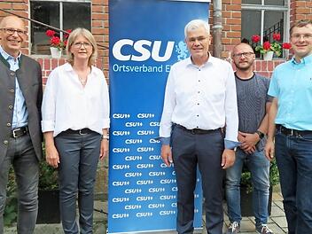 Bernhard Storath (Dritter von rechts) wurde von der CSU für 2020 als Bürgermeisterkandidat für Ebensfeld nominiert. Mit auf dem Bild sind (von links) CSU-Kreisvorsitzender Christian Meißner, Gabi Böhmer (Ortsverband Kehlbachgrund), Markus Knipper (Ortsverband Westlich des Mains) und Anton Schatz (Ortsverband Ebensfeld). Foto: Monika Schütz