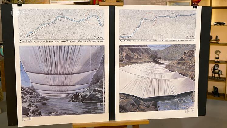 Die zwei von Christo signierten Drucke "Over the River" aus dem Jahr 1993 zur Idee, den Arkansas River in Colorado zu verhüllen, wurden auf 800 bis 1.000 Euro geschätzt. Anaisio Guedes sicherte sich die limitierten Drucke für 1.000 Euro.