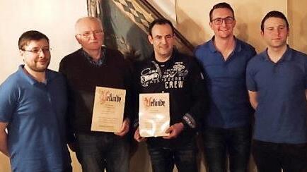 Ehrungen gab es bei der Soldatenkameradschaft Wildenberg; im Bild (von links) sind Vorsitzender Sven Löhlbach, Herbert Spindler, Roland Wagner, Kassierer Patrick Tauber und stellvertretender Vorsitzender Marco Hühnlein. Foto: Dieter Wolf