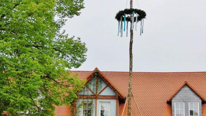 Der Maibaum in Nüdlingen steht schon.