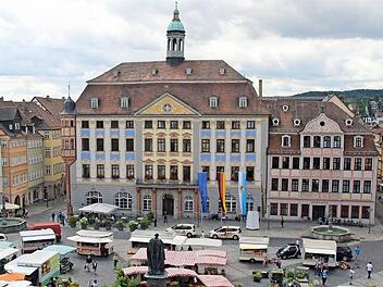 Rathaus und Sparkasse dominieren die Südseite des Coburger Marktplatzes. Die Stadt gehört zu den Anteilseignern der Sparkasse Coburg-Lichtenfels. Gewinne kann sie aus der Bank allerdings nicht herausziehen - das verhindert das Gesetz. Foto: Simone Bastian