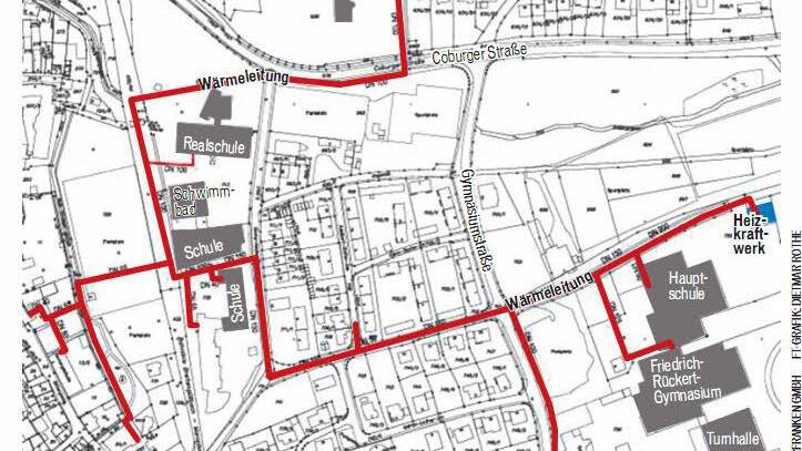 Die Leitungsstränge des künftigen Nahwärmenetzes Ebern.