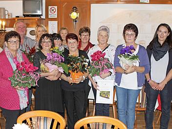 Die vom Gartenbauverein Nordhalben ausgezeichneten Gewinner des diesjährigen Blumenschmuckwettbewerbs mit der Vorsitzenden Barbara Wachter ( 4v.r.) Foto: Michael Wunder