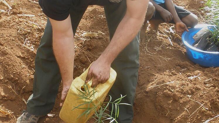 Andreas Hummel pflanzt einen Baum.