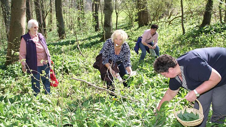 Bärlauch und andere Besonderheiten im Frühlingswald waren das Thema einer Exkursion mit Rosi Alin (links). Foto: Gerda Völk