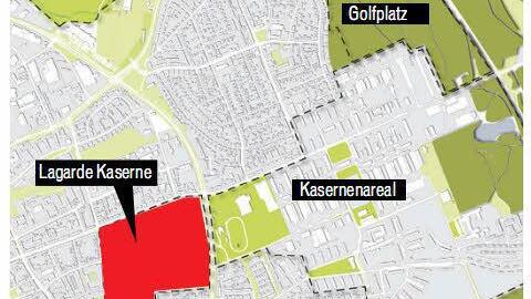Westlich des Berliner Rings befindet sich die Lagardekaserne.