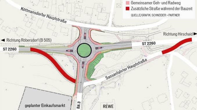 Der geplante Kreisverkehr zwischen Köttmannsdorf und Sassanfahrt