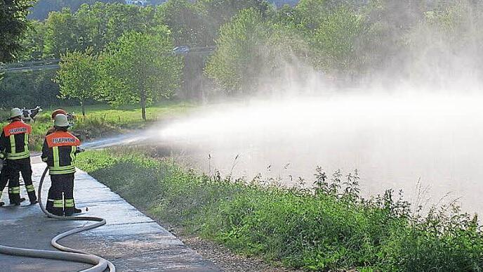 Bei der Übung mussten die Feuerwehrleute die Schläuche über eine lange Strecke ausrollen. Foto: privat