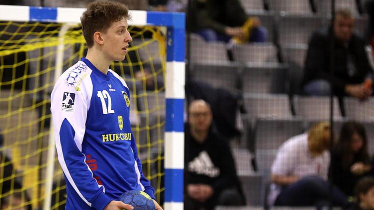 Konstantin Poltrum stand im ersten Heimspiel gegen die Rhein Vikings während der ersten Hälfte zwischen den Pfosten und machte seine Sache gut. Foto: Timo Geldner