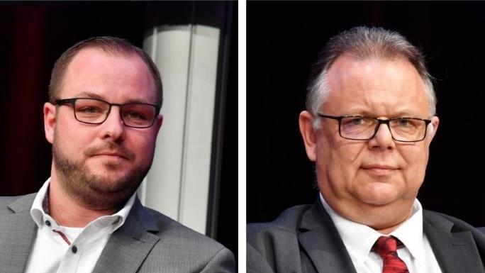 Wer zieht ins Coburger Landratsamt ein? Sebastian  Straubel (CSU, links) f&uuml;hrt deutlich vor  Martin Stingl (SPD)Fotos: Ronald Rinklef