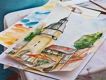 So hat Ralf Granzow in seinem Coburg-Urlaub das Ketschentor auf Papier gebannt - mit sicherer Pinselführung, detailgenau und mit kräftigen, leuchtenden Farben. Fotos: Jochen Berger