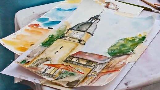 So hat Ralf Granzow in seinem Coburg-Urlaub das Ketschentor auf Papier gebannt - mit sicherer Pinselführung, detailgenau und mit kräftigen, leuchtenden Farben. Fotos: Jochen Berger