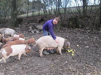 Über glückliche  Schweine in der Freilandhaltung freuen sich die Tiere und die Landwirtin.  Foto: Winfried Ehling