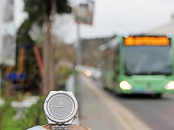 Haltestelle Am Schellenberg in Burk: Um 11.42 Uhr hätte der Linienbus 206 fahrplanmäßig da sein müssen. Um 11.45 Uhr kommt er - und fährt ohne anzuhalten weiter. Obwohl jemand - und zwar unser Reporter - an der Haltestelle steht.  Foto: Andreas Oswald