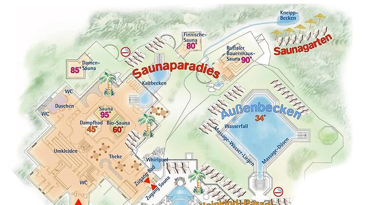 Das Saunaparadies am Freizeitbad Atlantis: Wellness und Erholung bekamen einen höheren Stellenwert.  Skizze: Herzo Bäder