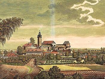 Ansicht der Burg Zwernitz beim Buchenwald, gezeihnet von Johann Köppel im Jahr 1792.