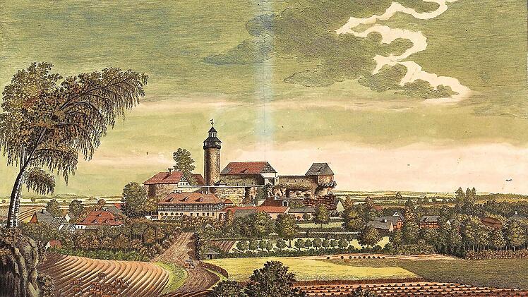 Ansicht der Burg Zwernitz beim Buchenwald, gezeihnet von Johann Köppel im Jahr 1792.