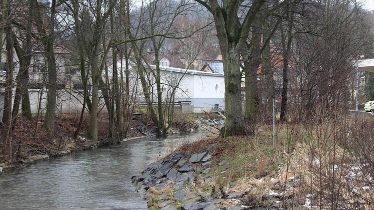 Rechts ist das Ufer der Lauter schon erneuert. Sogar Bäume konnten stehen bleiben, weil die Schutzmauer dahinter am Rand des Parkplatzes verläuft.  Fotos: Simone Bastian