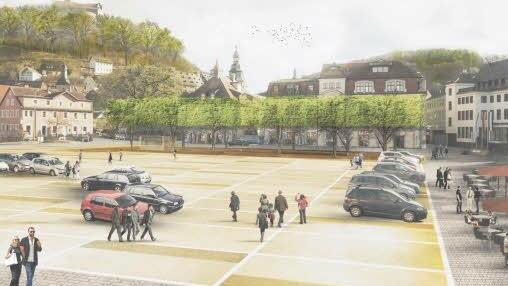 Das wird der Platz des Bieres: So soll der Zentralparkplatz nach der Neugestaltung und der Sanierung der Tiefgarage aussehen. Der Stadtrat beauftragte gestern einstimmig das Kulmbacher Architekturbüro H2M, das den vorausgegangenen Wettbewerb gewonnen hat, den Siegerentwurf in die Tat umzusetzen.  Visualisierung: H2M