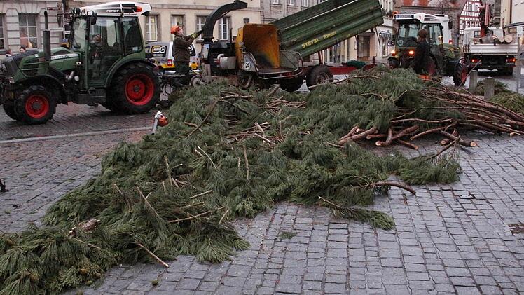 Die Äste der Zypresse werden gehäckselt. Foto: Josef Hofbauer