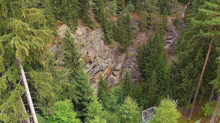 Blick von oben auf den Schallersbruch mit Aussichtsplattform  Foto: Siegfried Scheidig