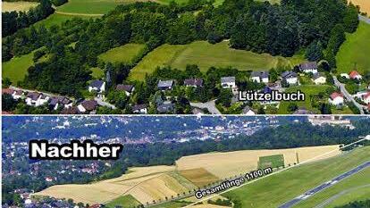 Auf der Brandensteinsebene lässt sich die Bahn nicht verlängern? Doch, meinen die Gegner eines Flugplatzneubaus bei Neida und untermauern das mit dieser Fotomontage: Gelände wird aufgeschüttet, und die Anflugbefeuerung auf hohe Masten montiert.  Foto: Hartmut Demand