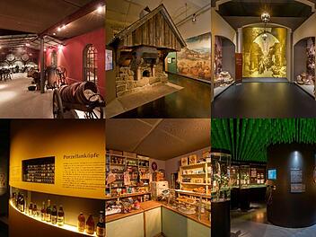 Collage Kulmbacher Museen: Bilder links: Brauereimuseum; Bilder mittig: Bäckereimuseum; Bilder rechts: Gewürzmuseum