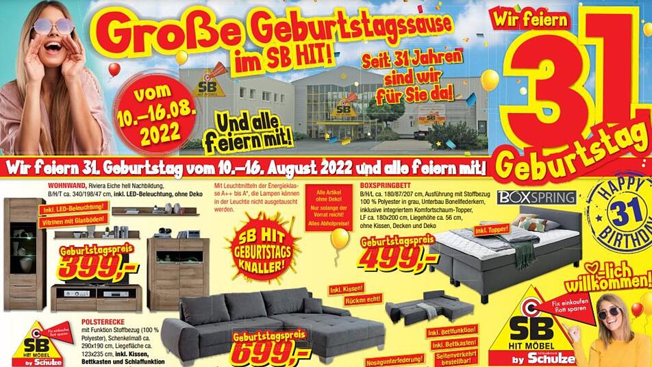 Bis zu 55% Rabatt: SB HIT MÖBEL in Rödental bei Coburg feiert 31. Geburtstag